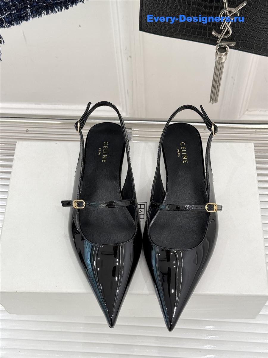 Ce1i*e black flat pointed toe slingback sandals