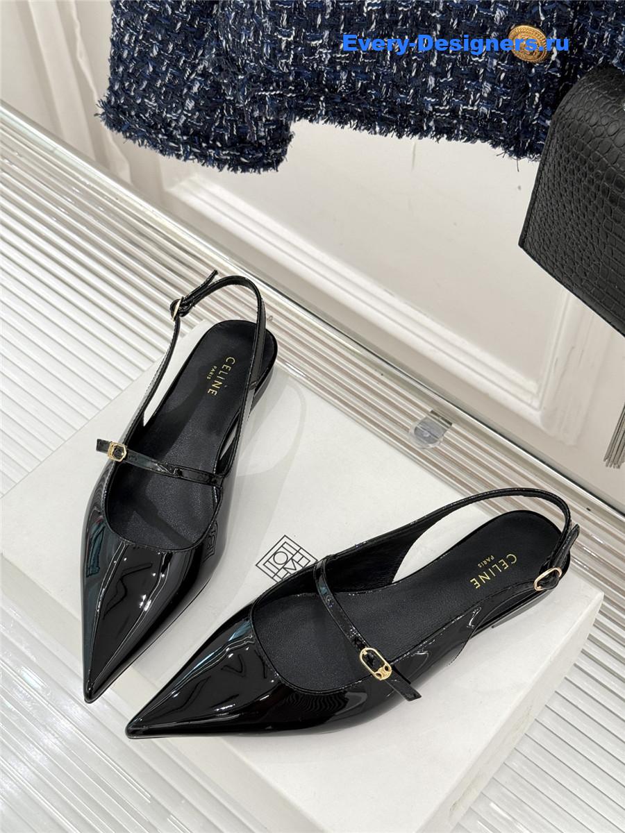 Ce1i*e black flat pointed toe slingback sandals