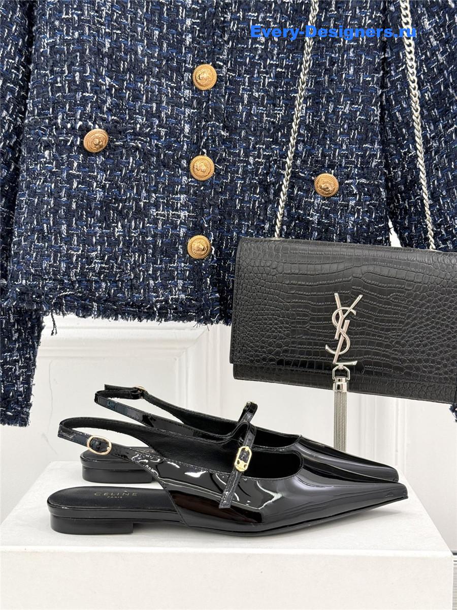 Ce1i*e black flat pointed toe slingback sandals