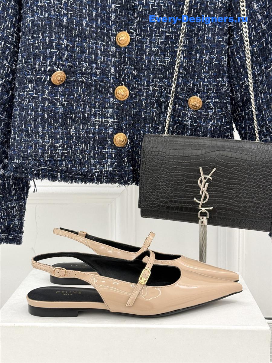 Ce1i*e beige flat pointed toe slingback sandals