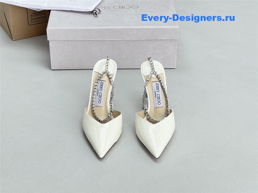 J1m*y Ch00 saeda 85mm white patent pumps
