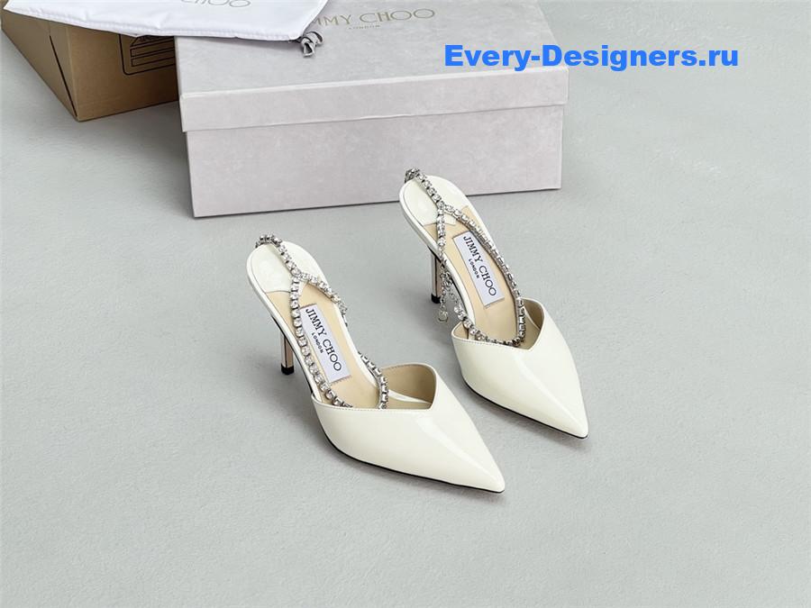 J1m*y Ch00 saeda 85mm white patent pumps