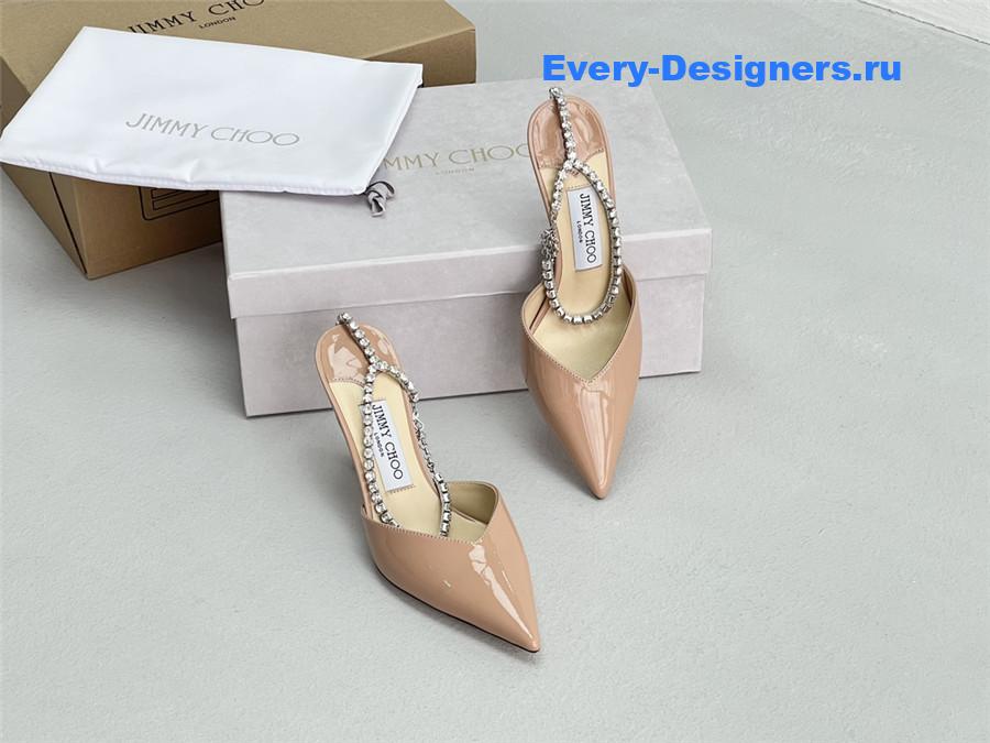 J1m*y Ch00 saeda 85mm crystal pumps beige