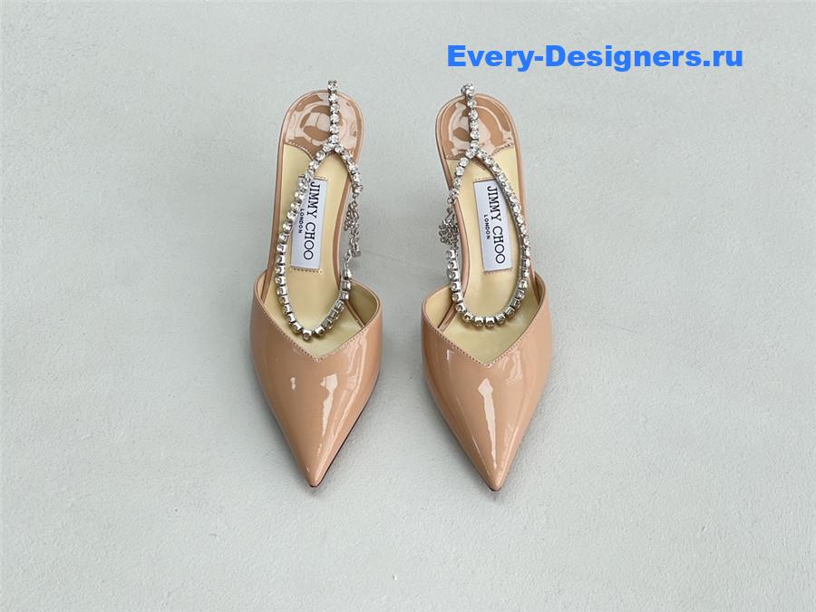 J1m*y Ch00 saeda 85mm crystal pumps beige