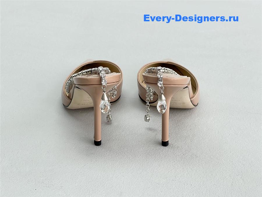 J1m*y Ch00 saeda 85mm crystal pumps beige
