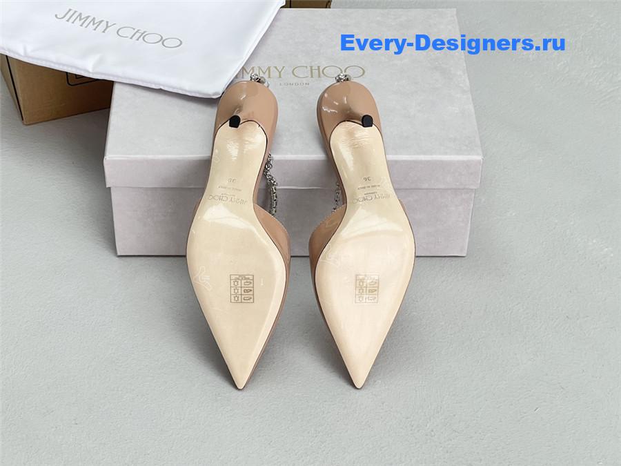 J1m*y Ch00 saeda 85mm crystal pumps beige