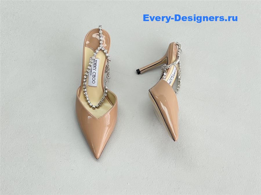J1m*y Ch00 saeda 85mm crystal pumps beige