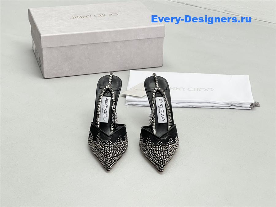 J1m*y Ch00 saeda 100mm crystal pumps black