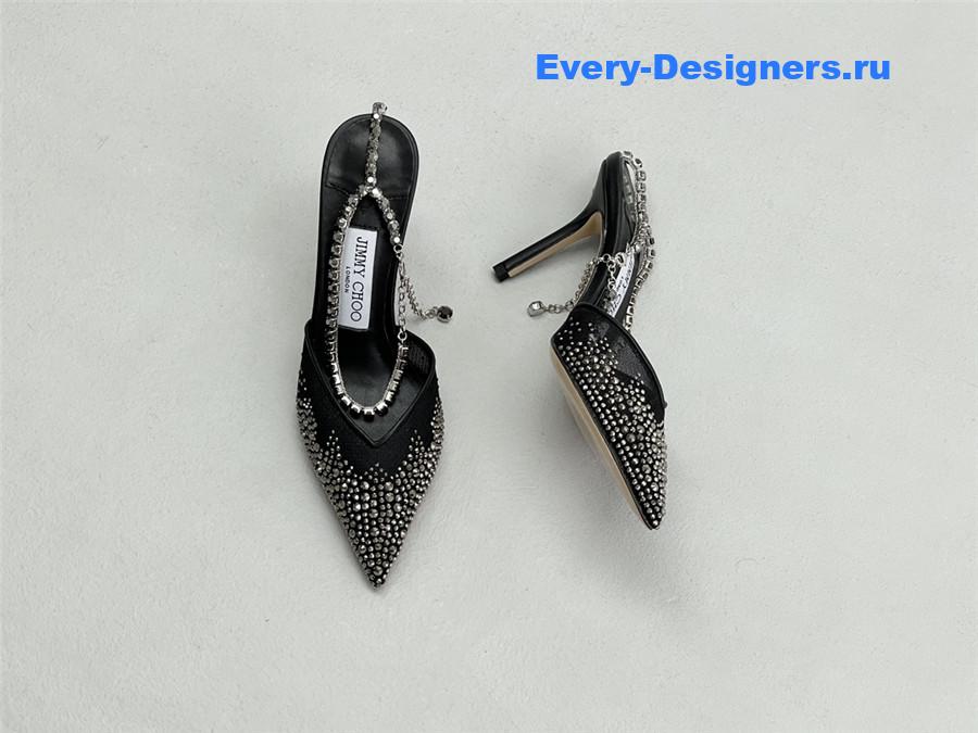 J1m*y Ch00 saeda 100mm crystal pumps black