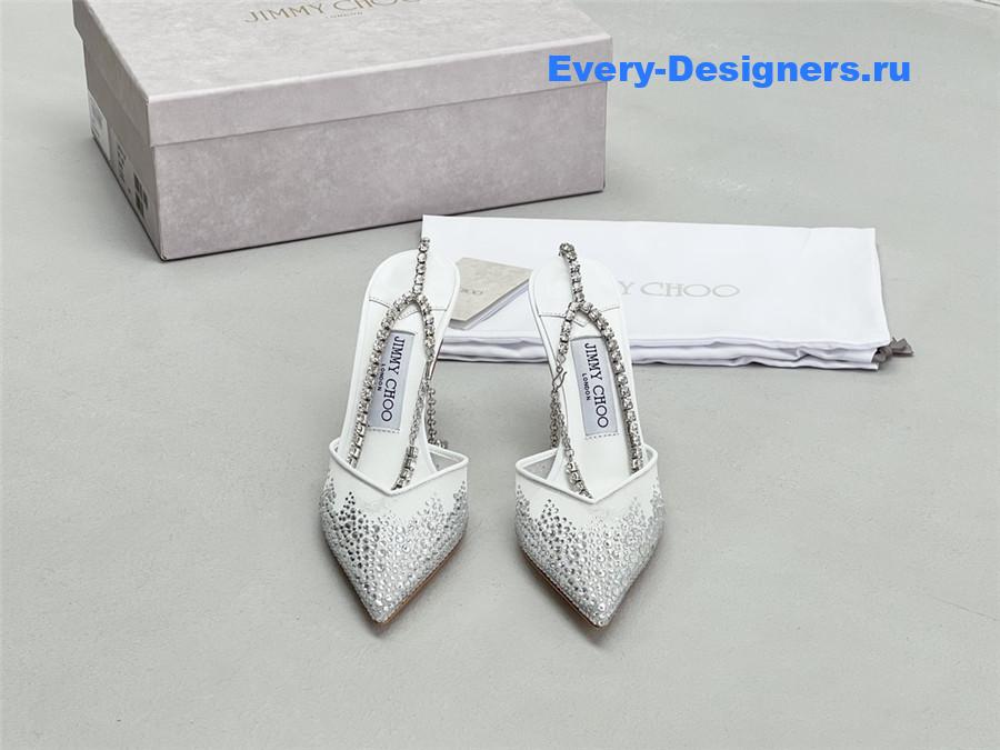 J1m*y Ch00 saeda 100mm crystal pumps silver