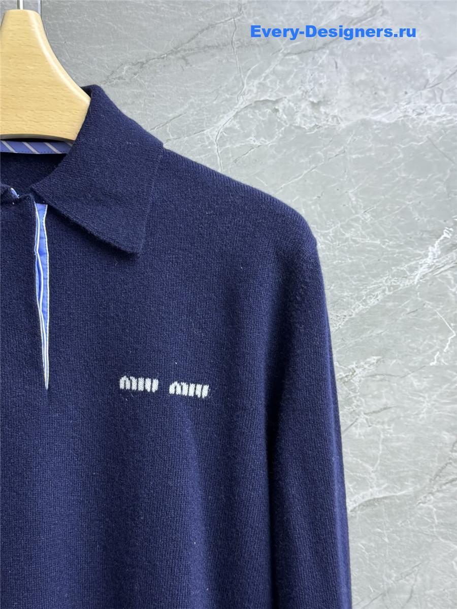 Miu Miu Navy Cashmere Polo Sweater