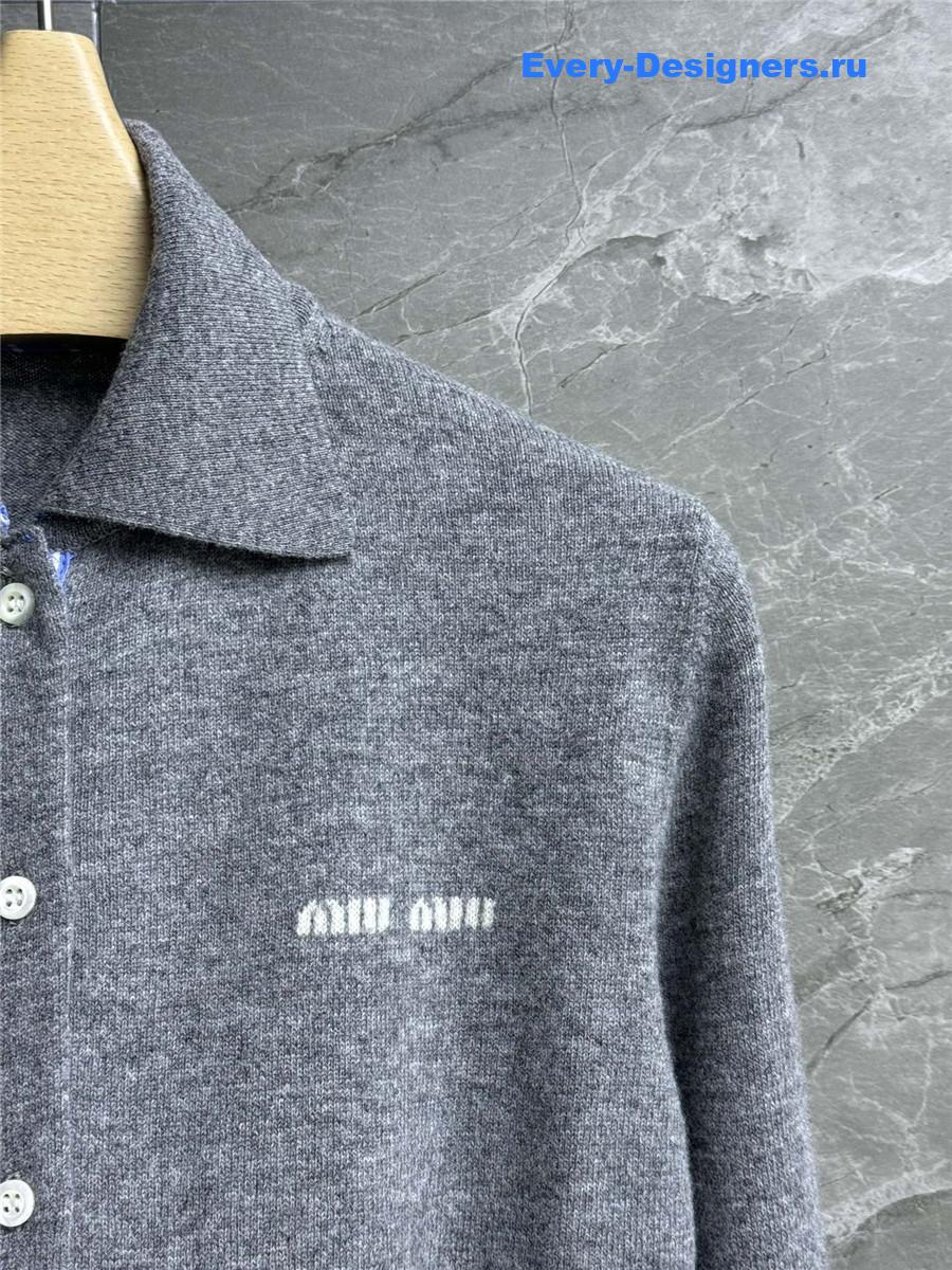 Miu Miu Gray Cashmere Polo Cardigan
