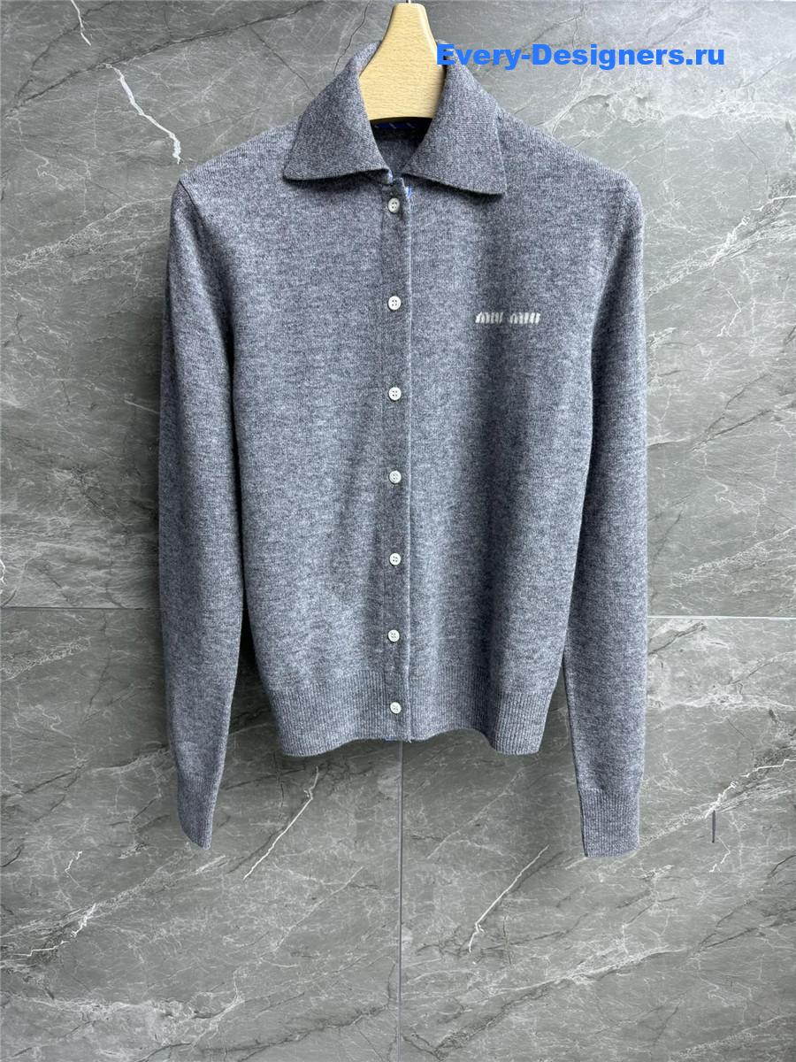 Miu Miu Gray Cashmere Polo Cardigan