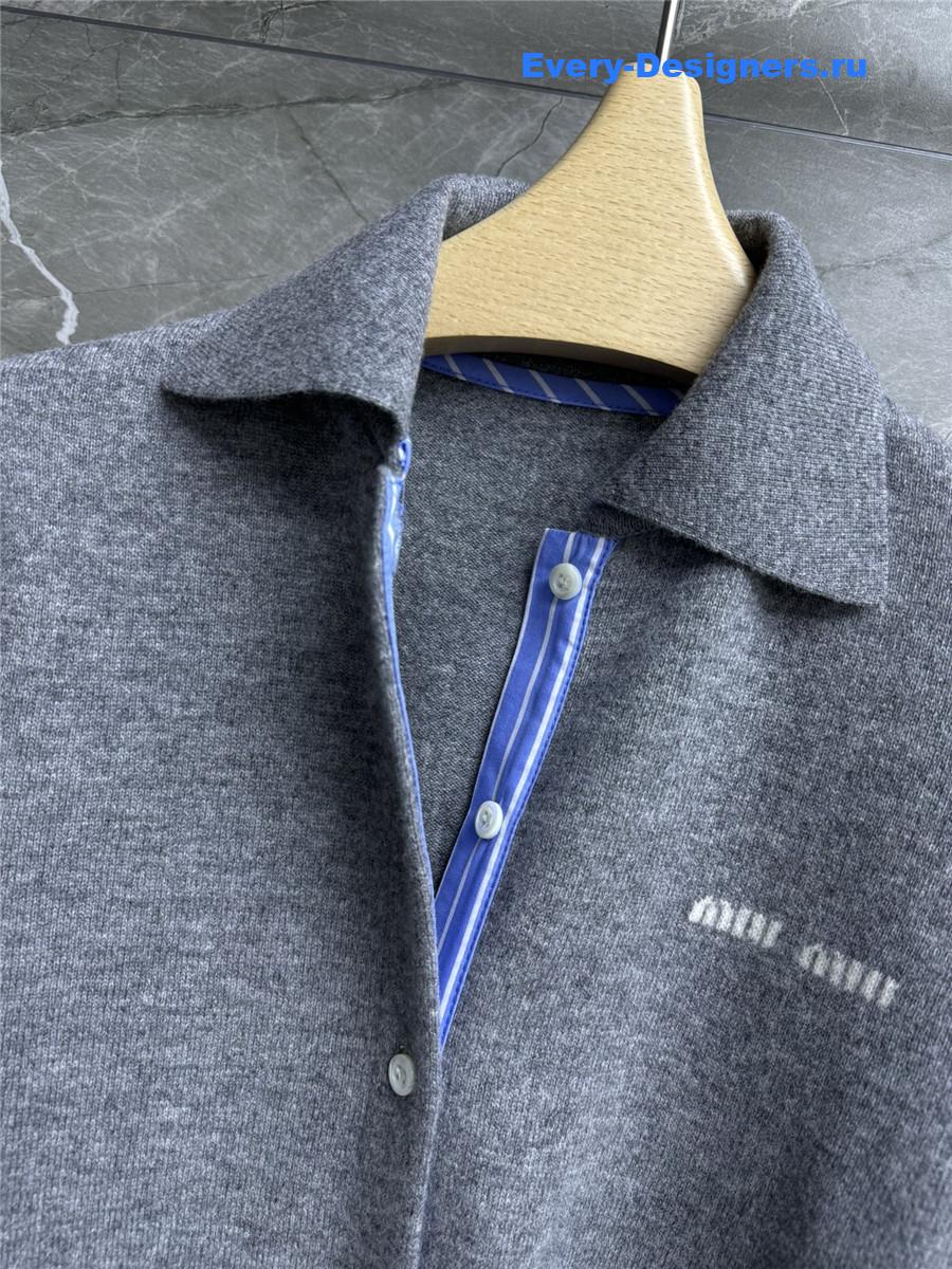 Miu Miu Gray Cashmere Polo Cardigan