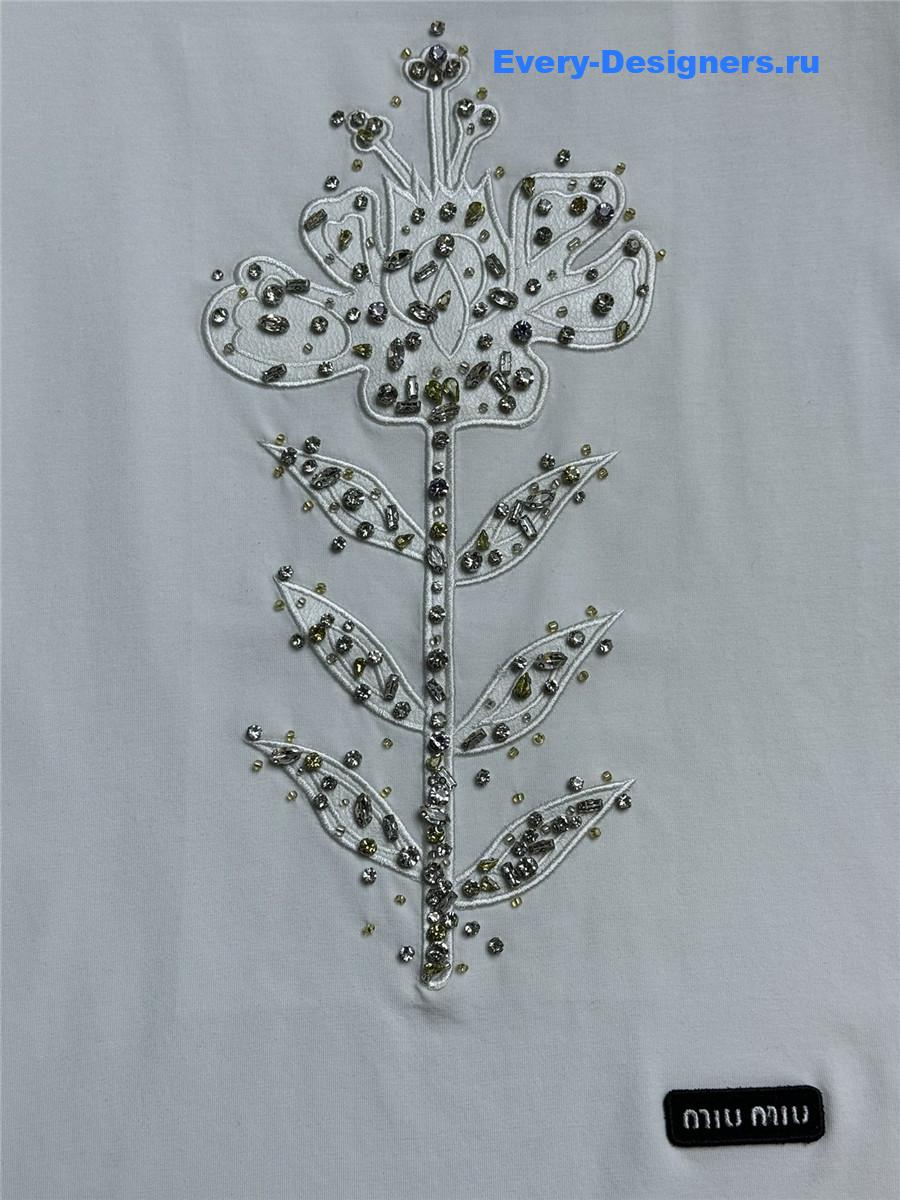 Miu Miu Beaded Embroidered T-Shirt