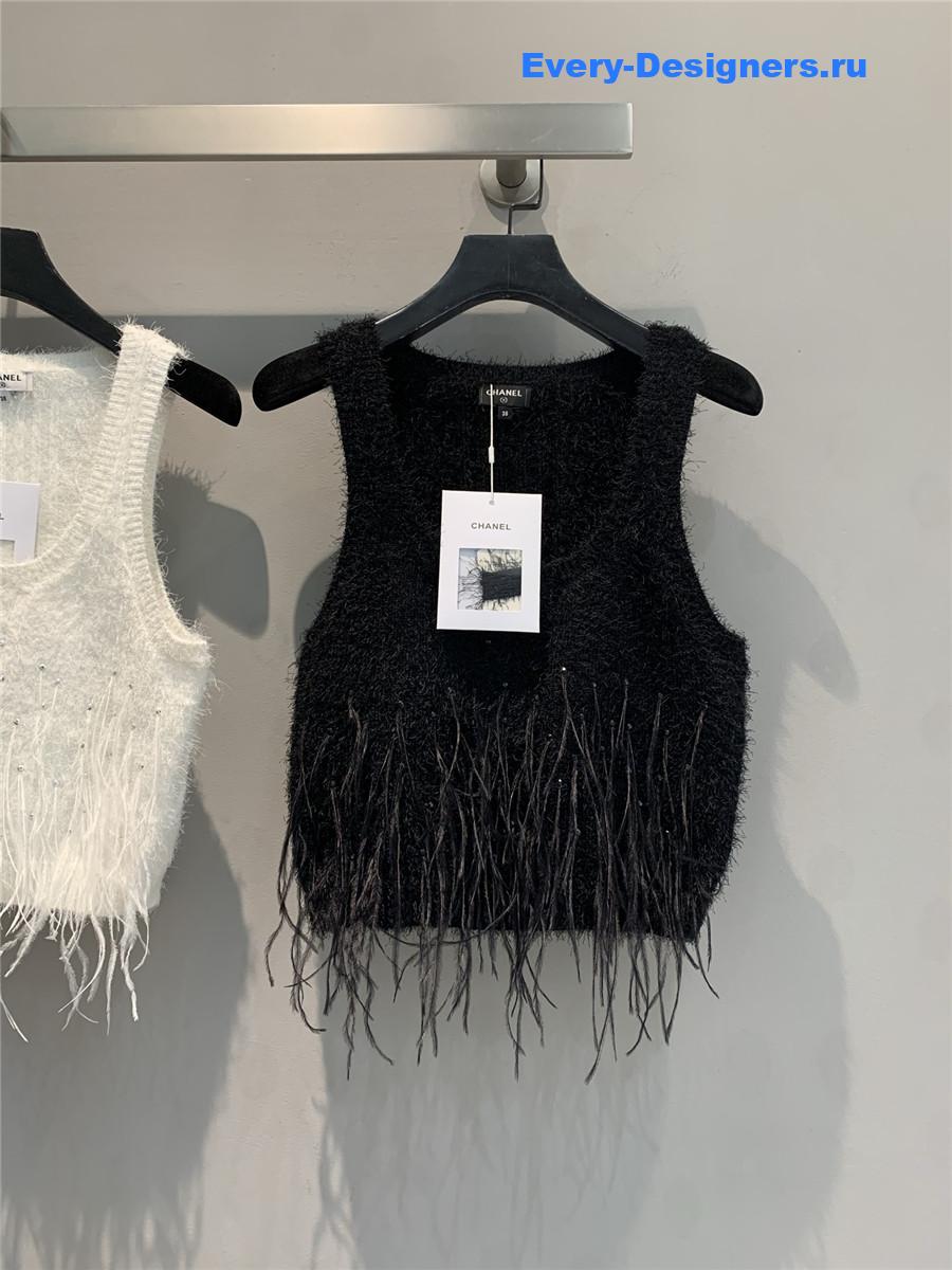 Ch**el black feather cashmere vest