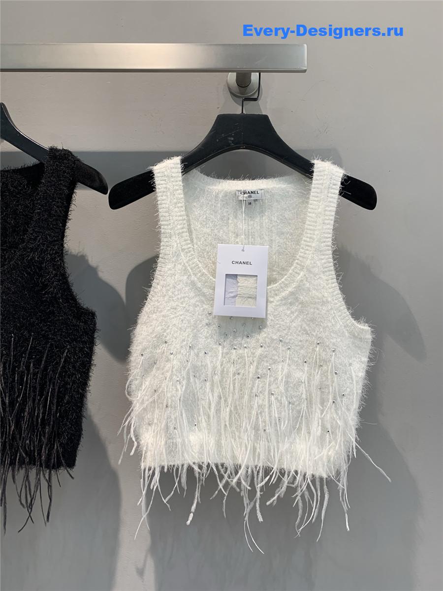 Ch**el white feather cashmere vest
