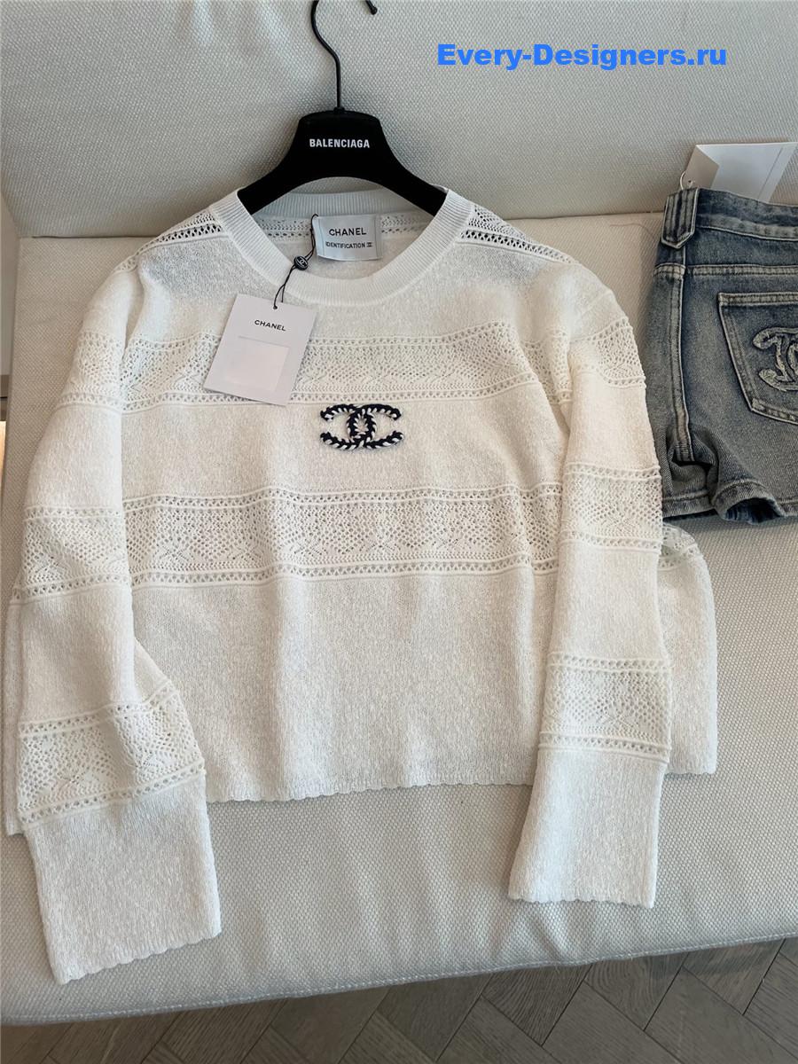 Ch**el cream striped knit top