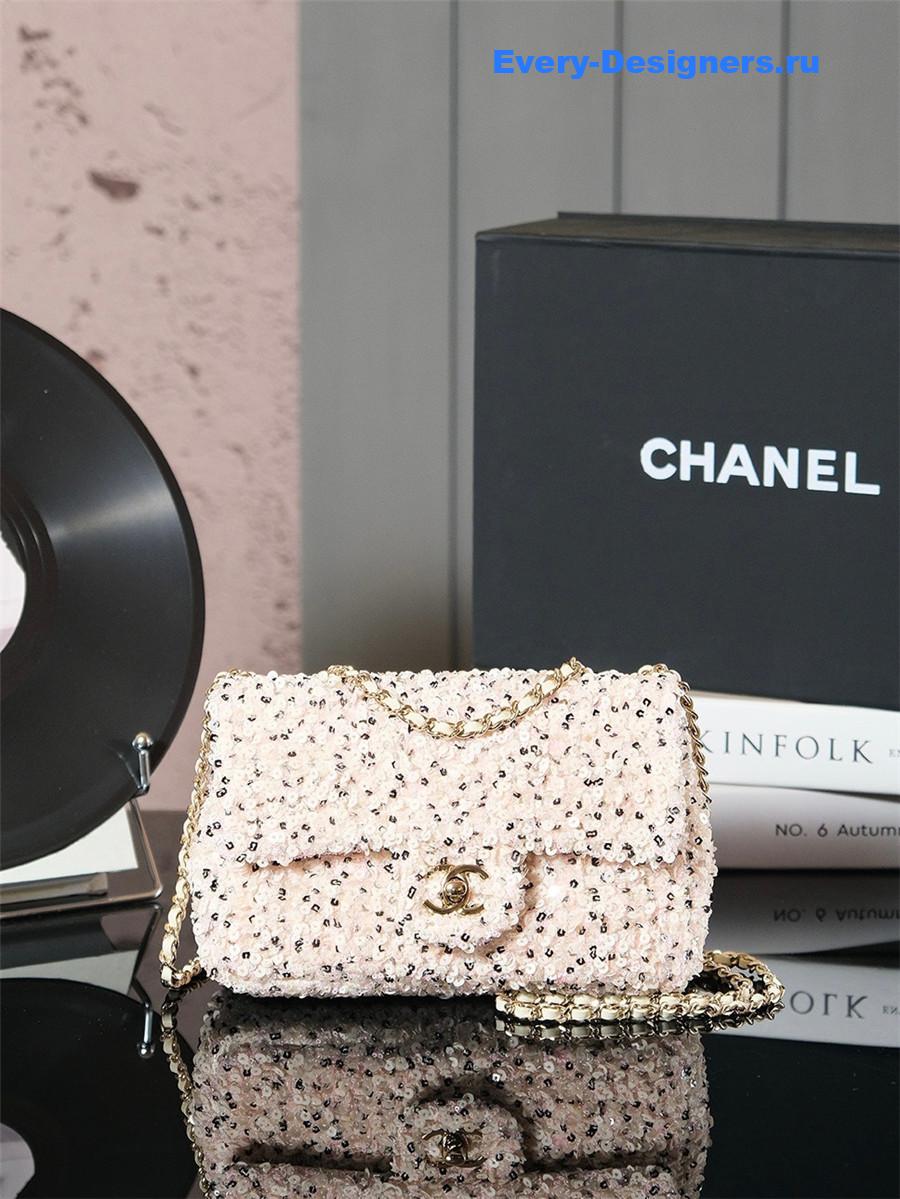 Ch**el tweed sequined cf bag white