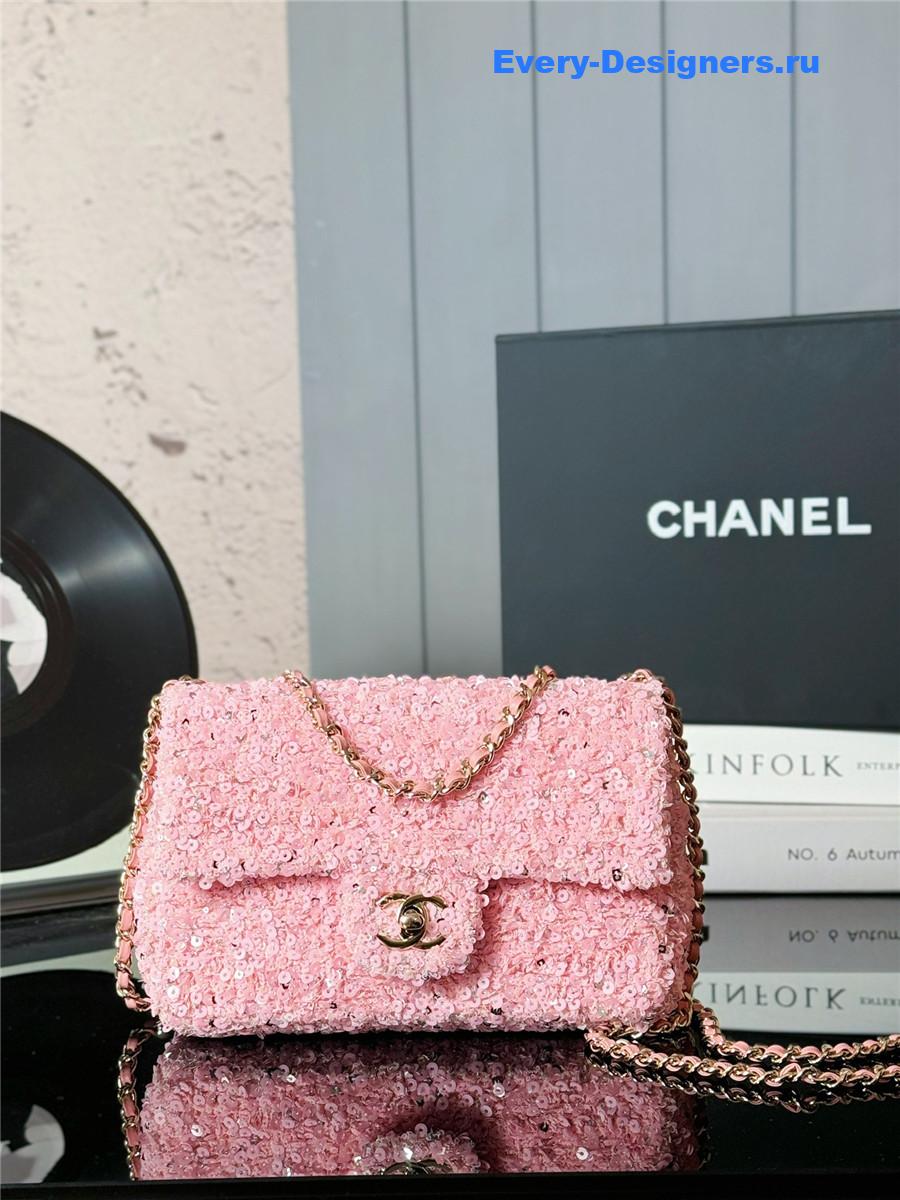 Ch**el tweed sequined cf bag pink