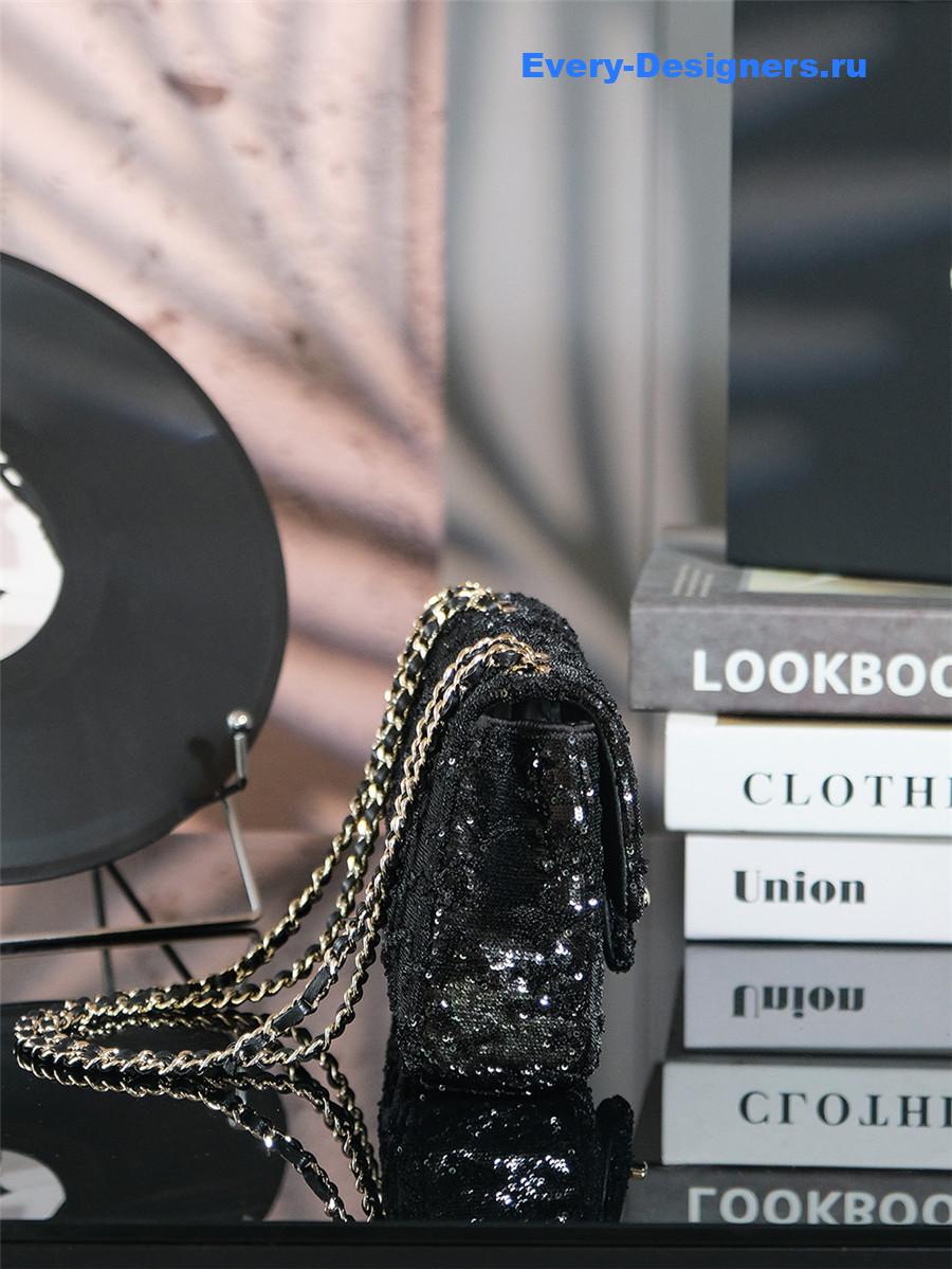 Ch**el small sequin flap bag black
