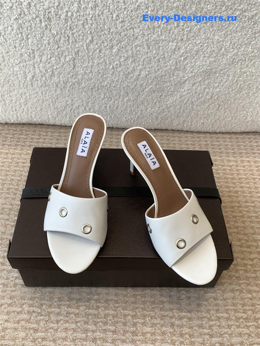 Alaia Oeillets Grommet Leather Sandals White