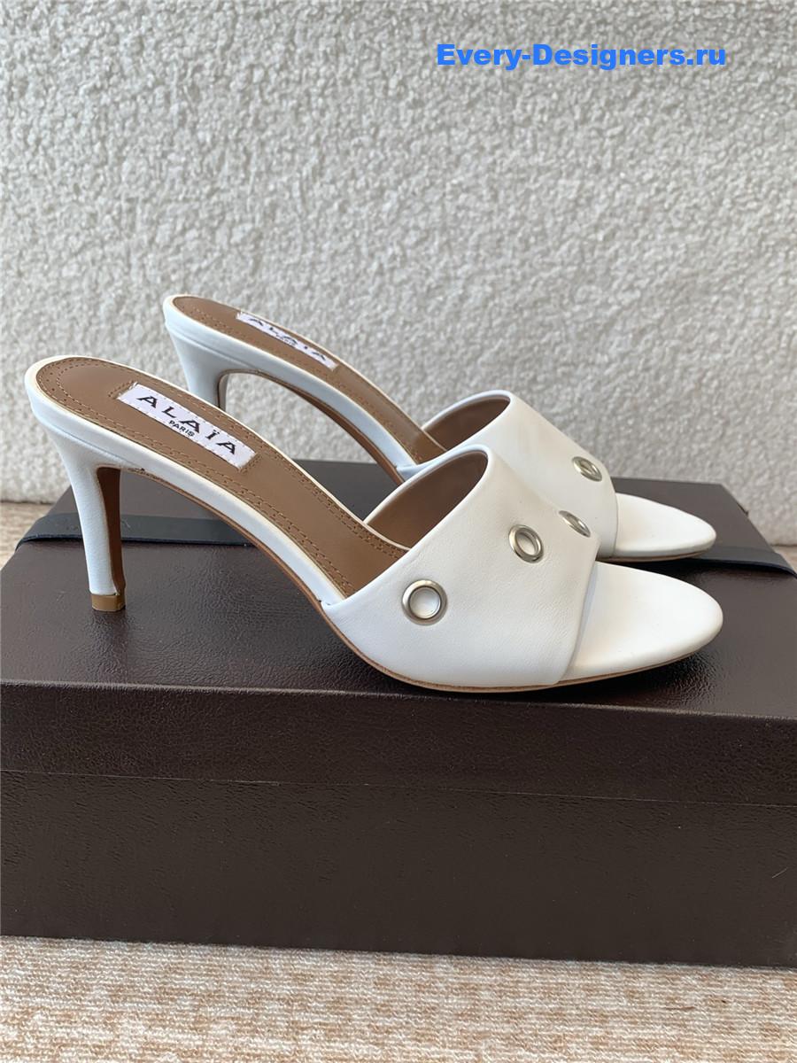 Alaia Oeillets Grommet Leather Sandals White