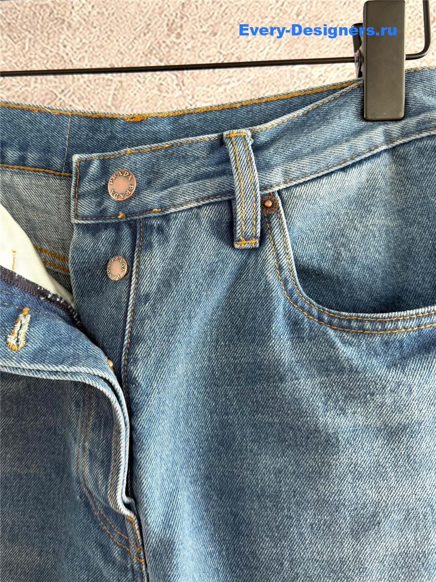 Pra*a blue leather label jeans