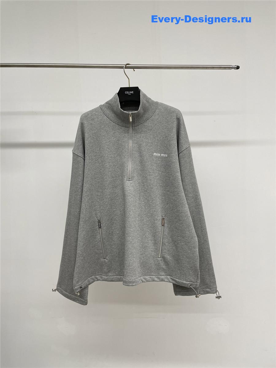 Miu Miu Grey Fleece Zipper Sweatshirt