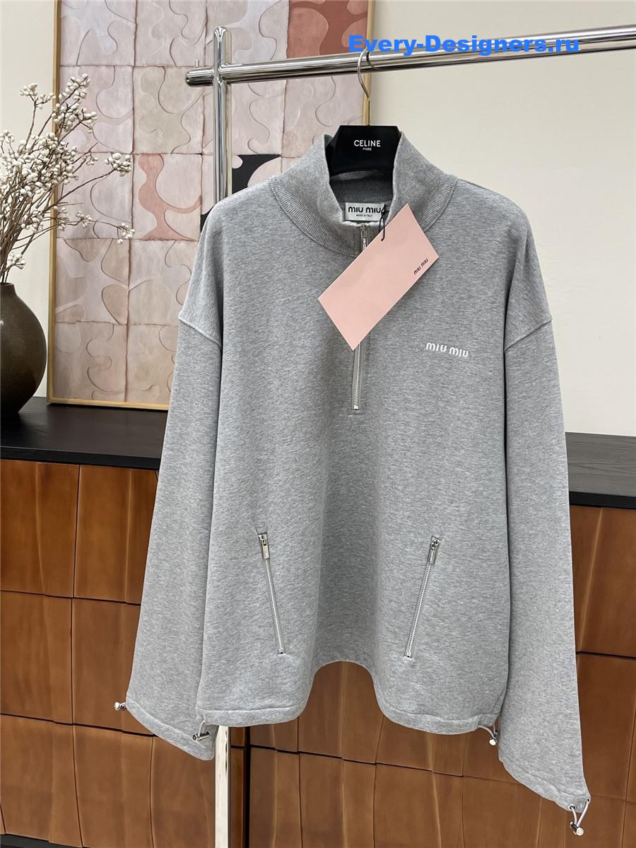 Miu Miu Grey Fleece Zipper Sweatshirt