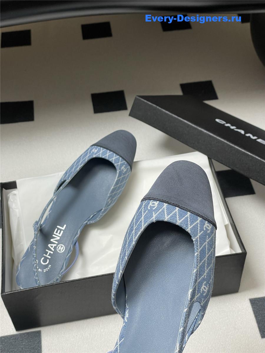 Ch**el blue denim slingback flats
