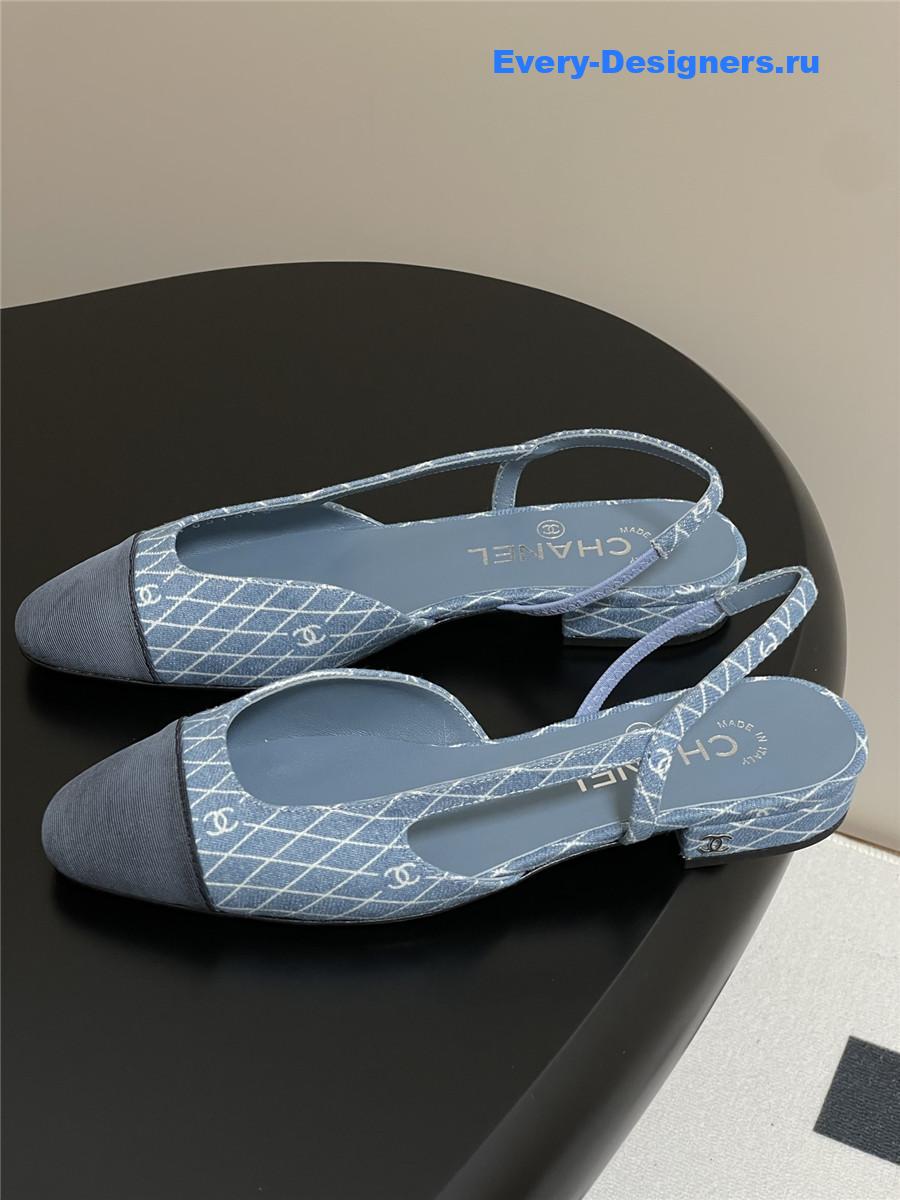 Ch**el blue denim slingback flats