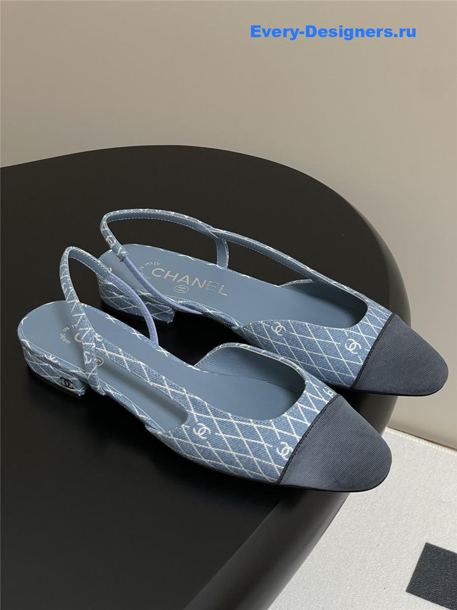 Ch**el blue denim slingback flats