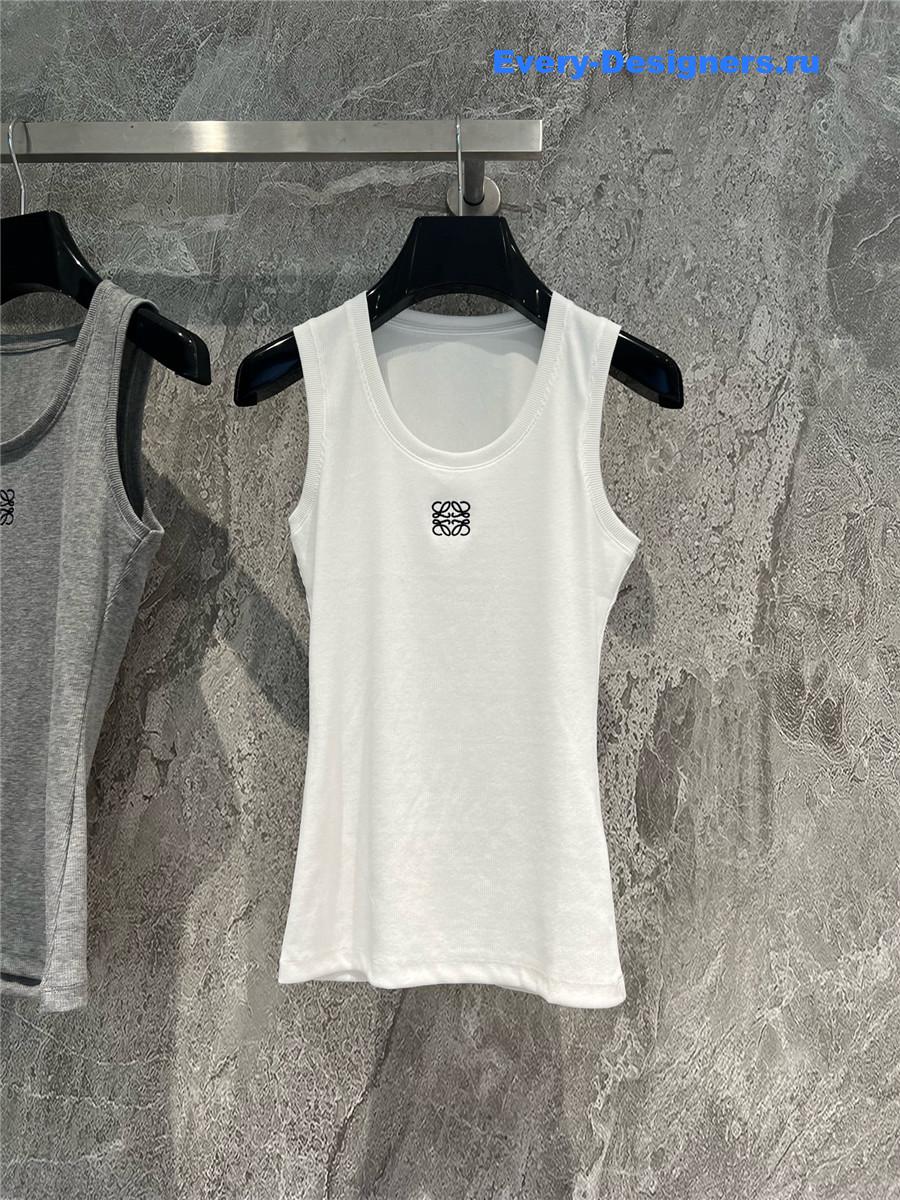 L0ew* embroidered ribbed tank top white