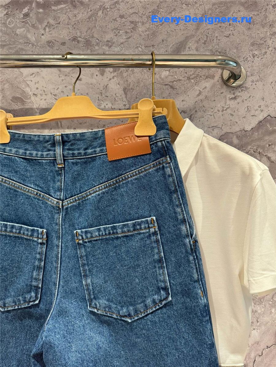 L0ew* anagram embroidered denim shorts