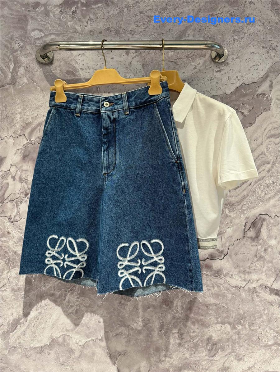 L0ew* anagram embroidered denim shorts