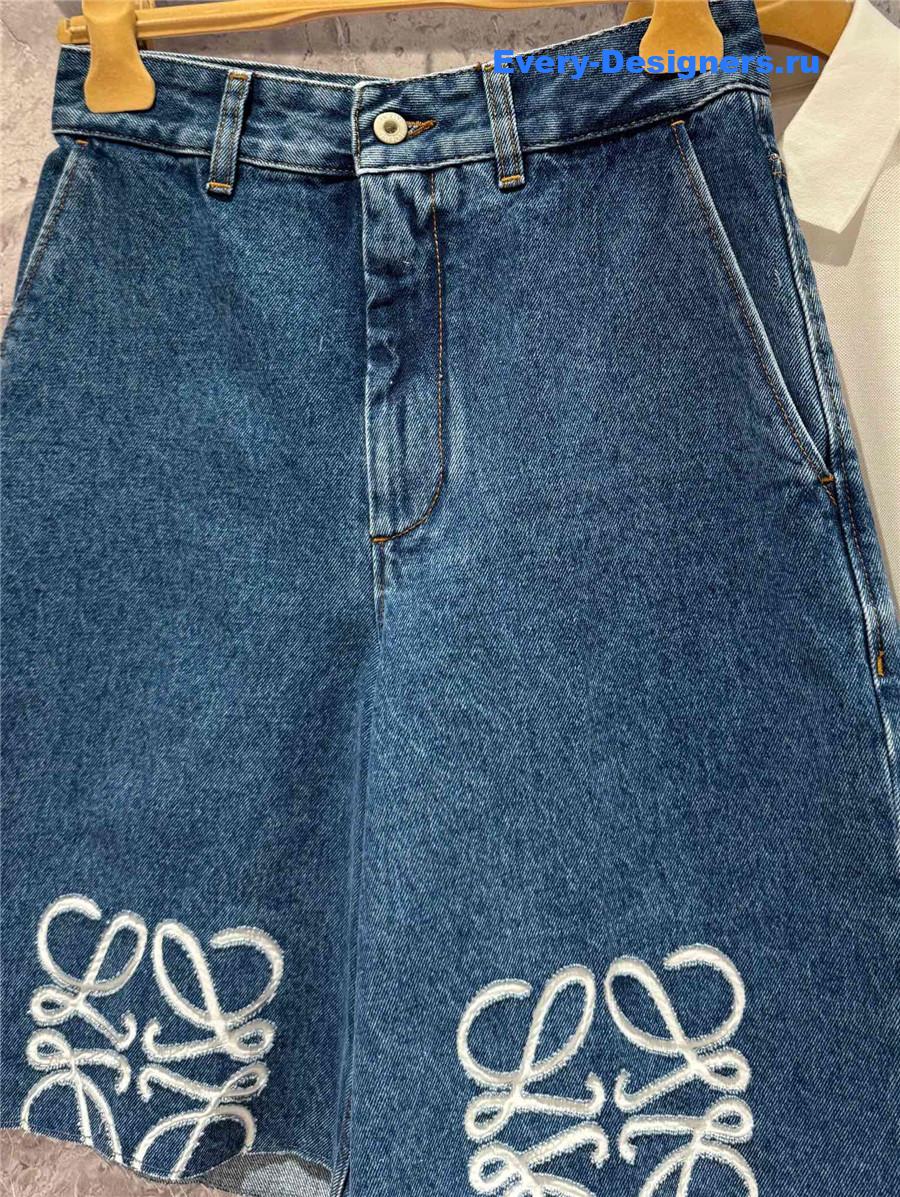 L0ew* anagram embroidered denim shorts