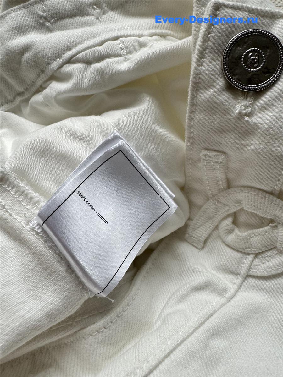 Ch**el logo white denim trousers