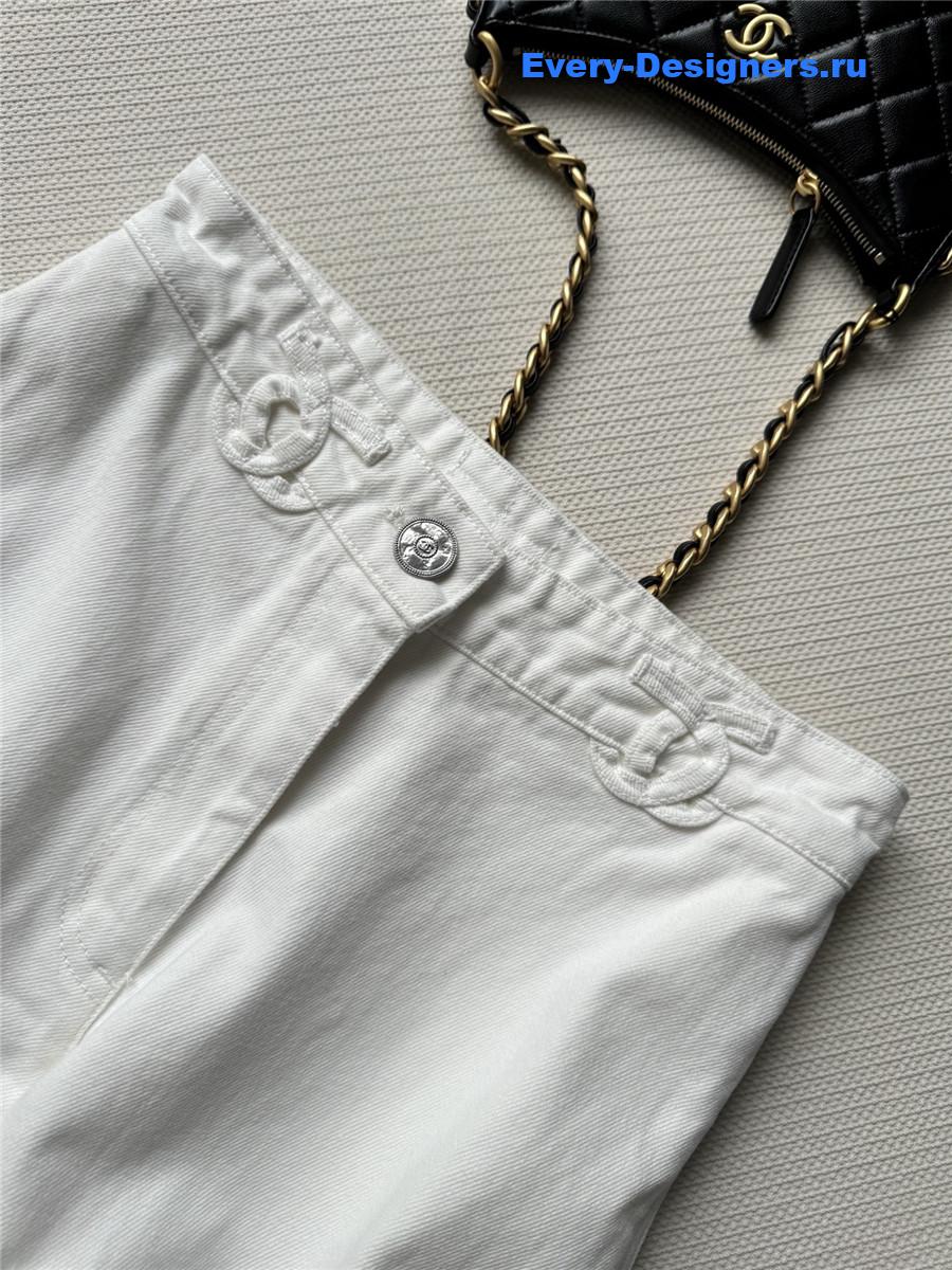 Ch**el logo white denim trousers