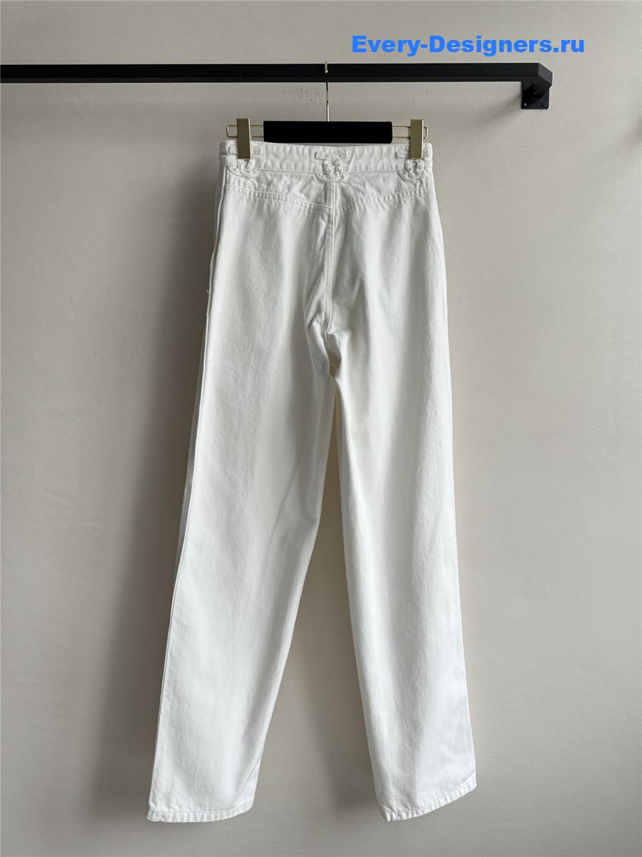Ch**el logo white denim trousers