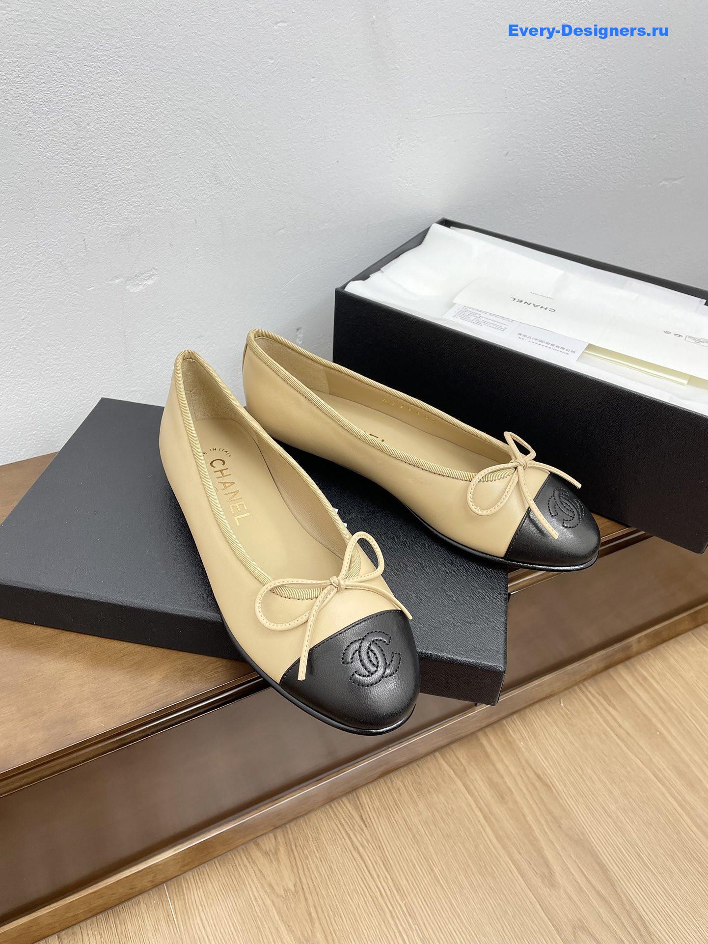 Ch**el black leather cap-toe ballerina flats