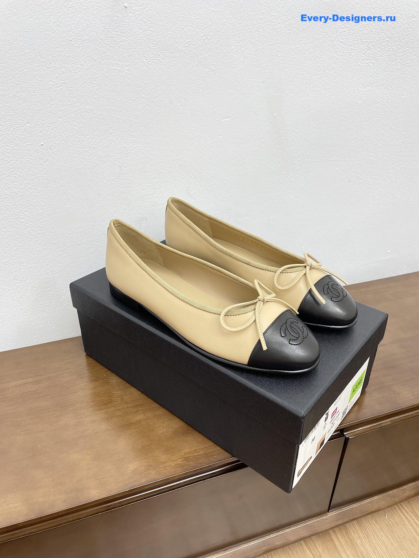 Ch**el black leather cap-toe ballerina flats