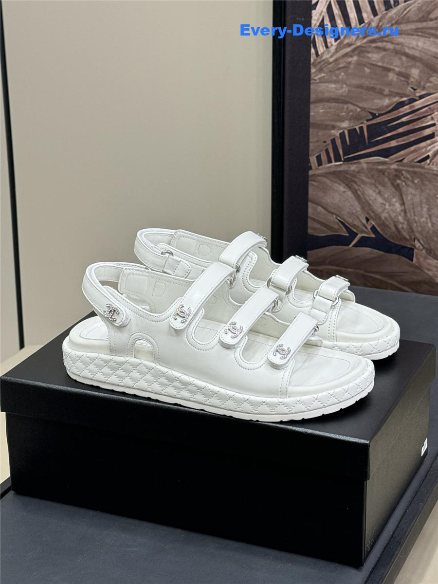 Ch**el white waxed leather sandals