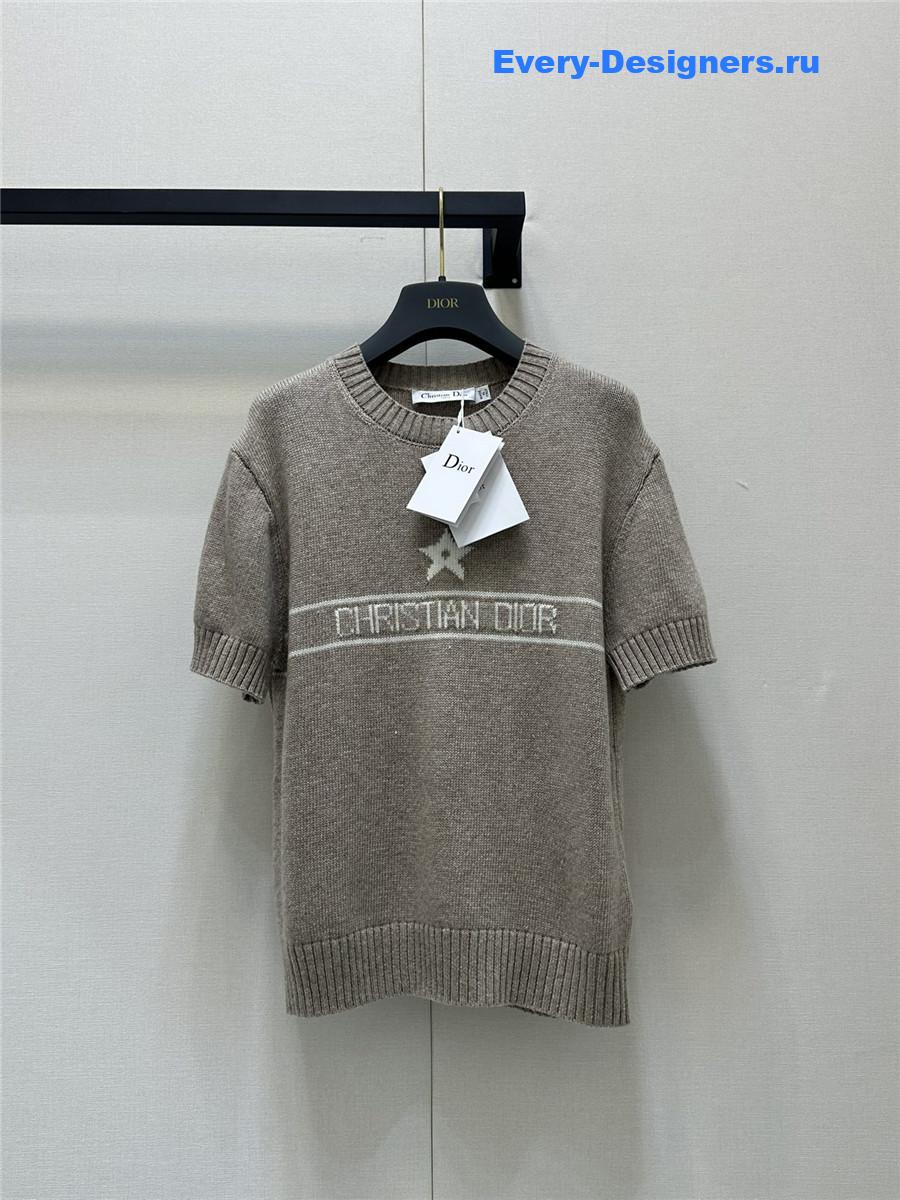 D10r jacquard knit short sleeve top brown