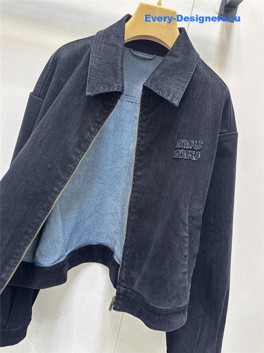 Miu Miu Velvet Zip-Up Denim Jacket