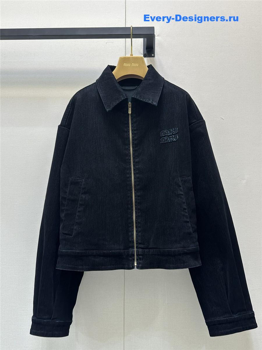 Miu Miu Velvet Zip-Up Denim Jacket