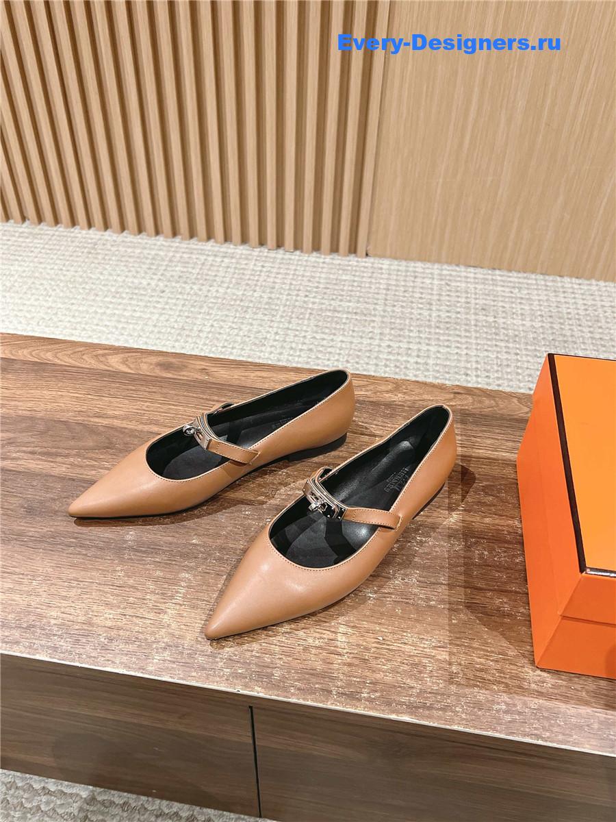H**me5 brown calfskin ballet flats for women