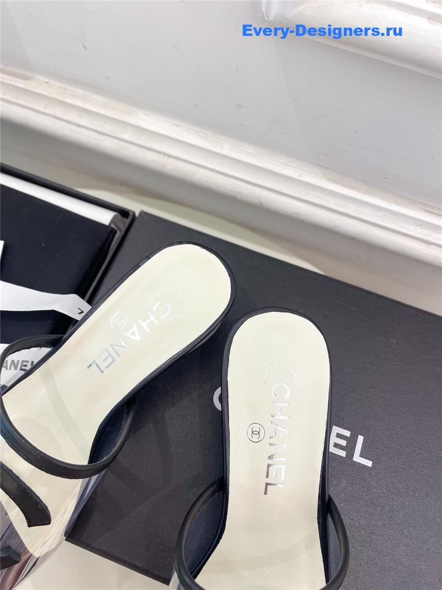 Ch**el black pvc patent leather cc slides