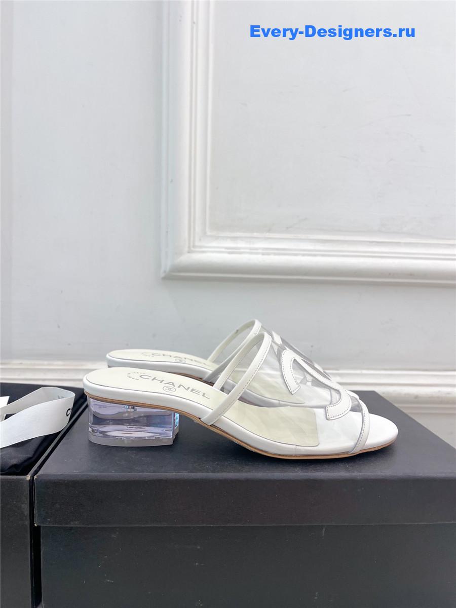 Ch**el white pvc patent leather cc slides
