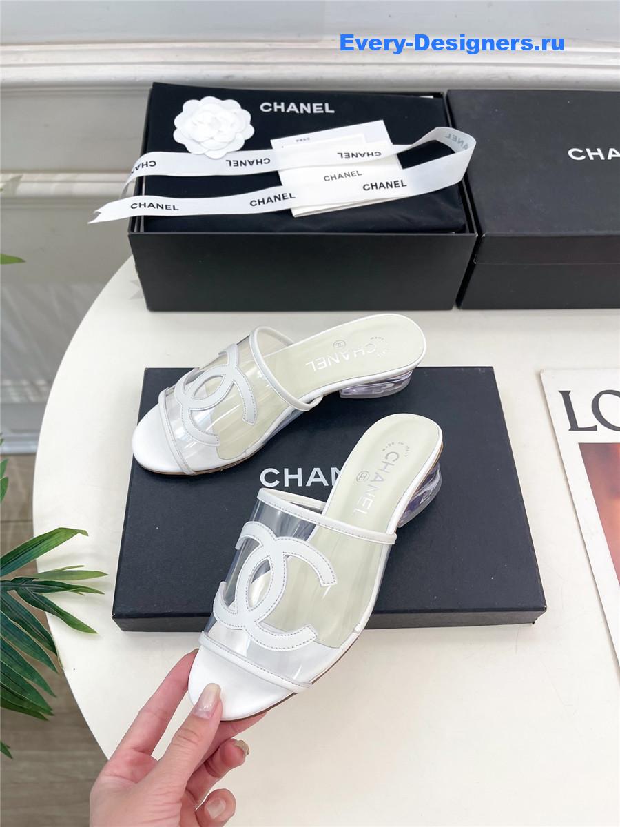 Ch**el white pvc patent leather cc slides
